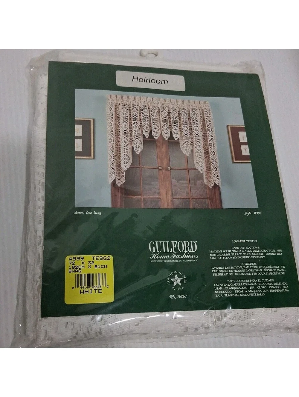 Guilford Home Fashions White Lace Heirloom Swag New Grannycore CottageCore USA